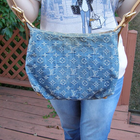 💙 LOUIS VUITTON Denim Monogram Baggy CROSSBODY MESSENGER BAG - Picture 6 of 16